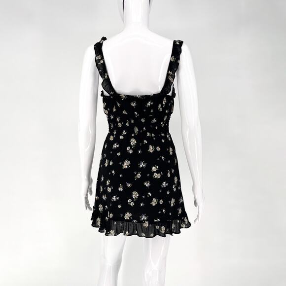 Reformation Silvia Mini Dress Women’s Size XS Black Floral Ruffle Sleeveless - Picture 6 of 6